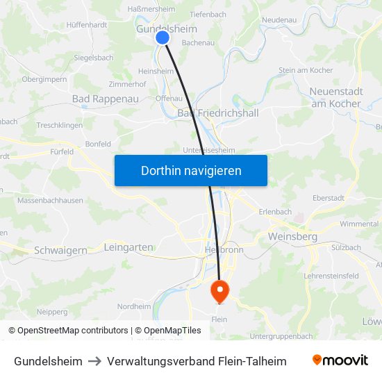 Gundelsheim to Verwaltungsverband Flein-Talheim map