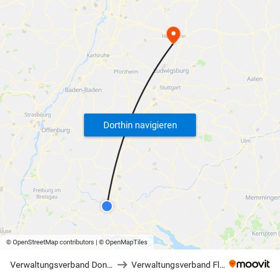 Verwaltungsverband Donaueschingen to Verwaltungsverband Flein-Talheim map