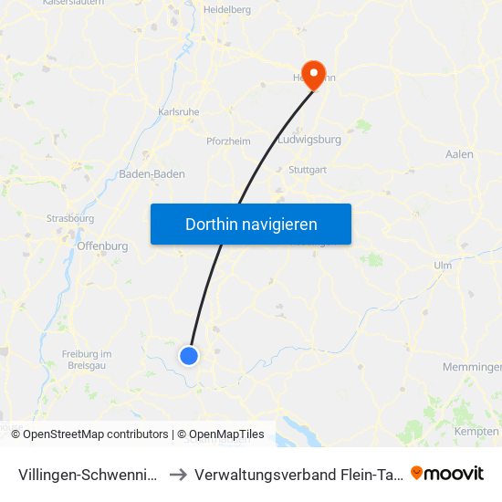 Villingen-Schwenningen to Verwaltungsverband Flein-Talheim map