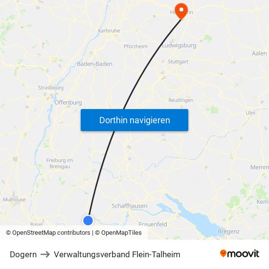 Dogern to Verwaltungsverband Flein-Talheim map