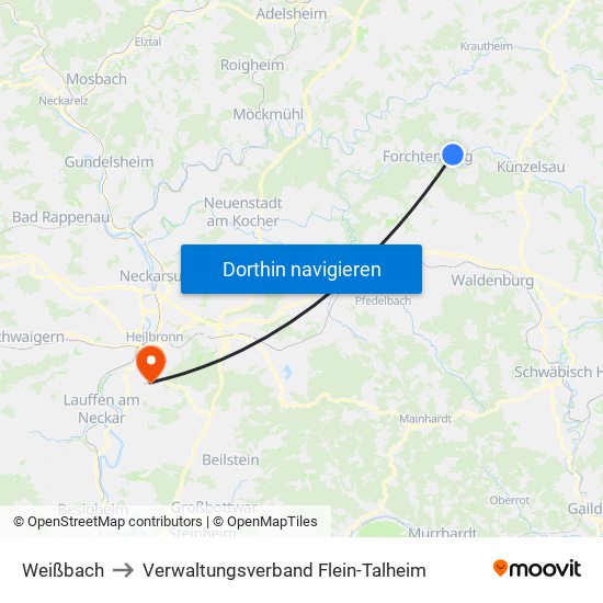 Weißbach to Verwaltungsverband Flein-Talheim map