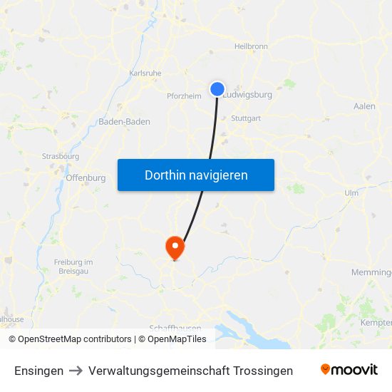 Ensingen to Verwaltungsgemeinschaft Trossingen map
