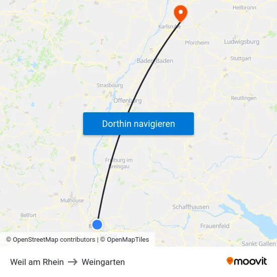 Weil am Rhein to Weingarten map