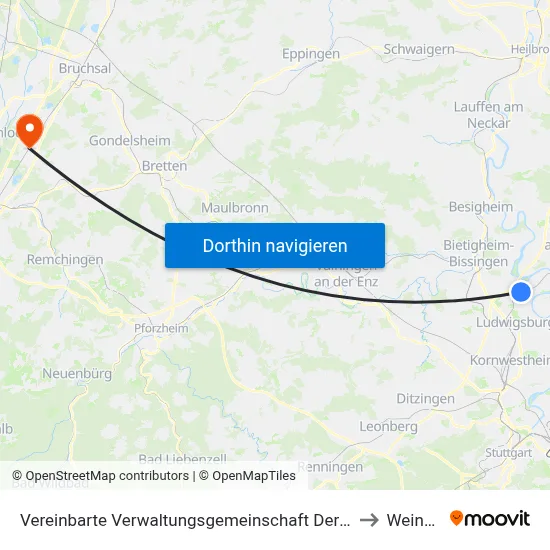 Vereinbarte Verwaltungsgemeinschaft Der Stadt Freiberg am Neckar to Weingarten map