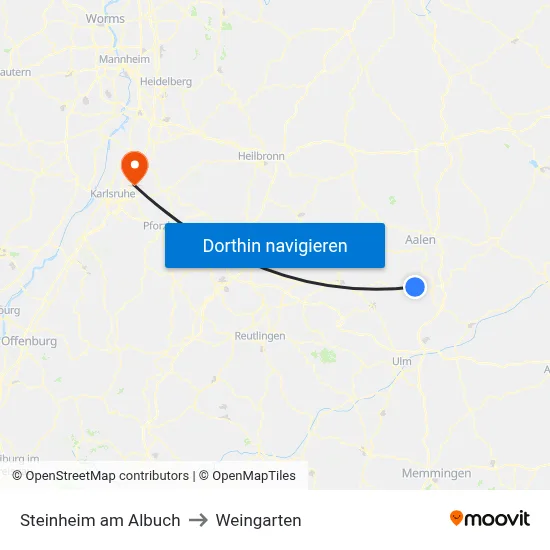 Steinheim am Albuch to Weingarten map