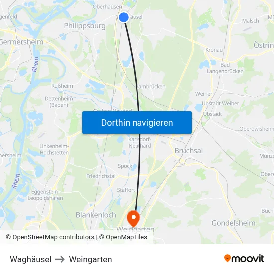 Waghäusel to Weingarten map