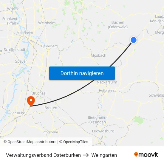 Verwaltungsverband Osterburken to Weingarten map