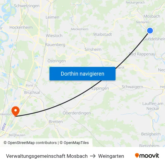 Verwaltungsgemeinschaft Mosbach to Weingarten map