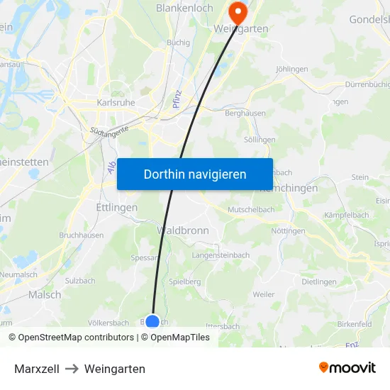 Marxzell to Weingarten map