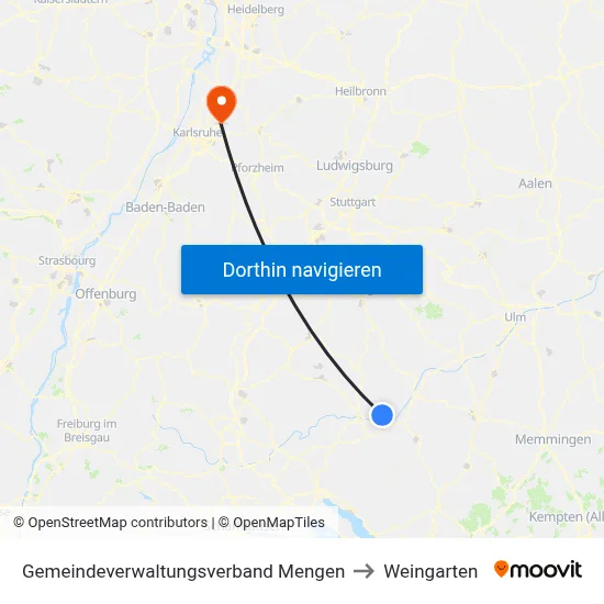 Gemeindeverwaltungsverband Mengen to Weingarten map