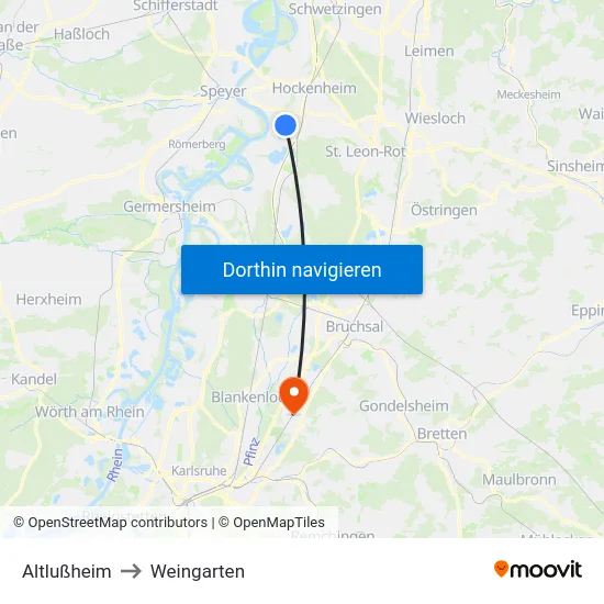 Altlußheim to Weingarten map
