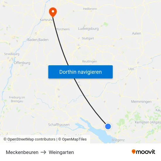 Meckenbeuren to Weingarten map