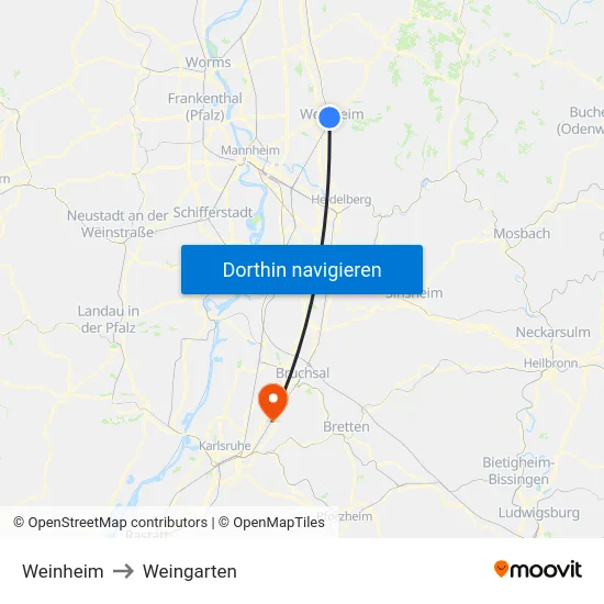 Weinheim to Weingarten map