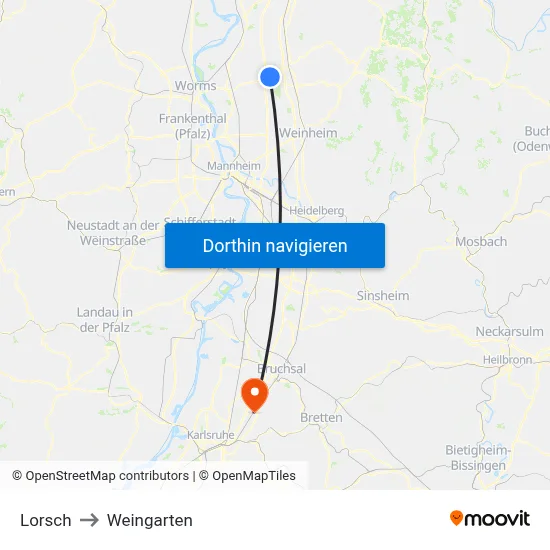 Lorsch to Weingarten map