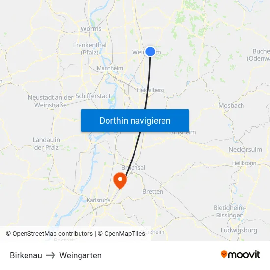 Birkenau to Weingarten map