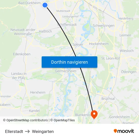 Ellerstadt to Weingarten map