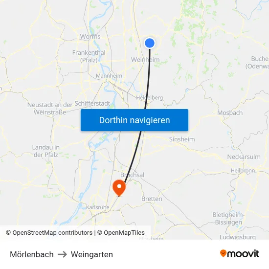 Mörlenbach to Weingarten map