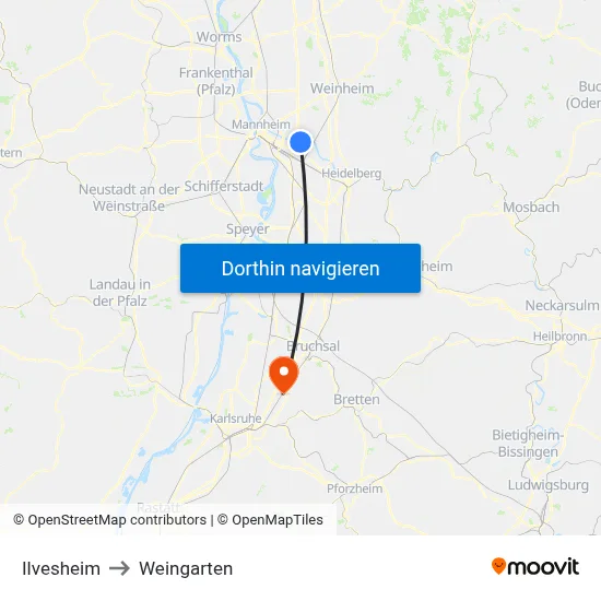 Ilvesheim to Weingarten map
