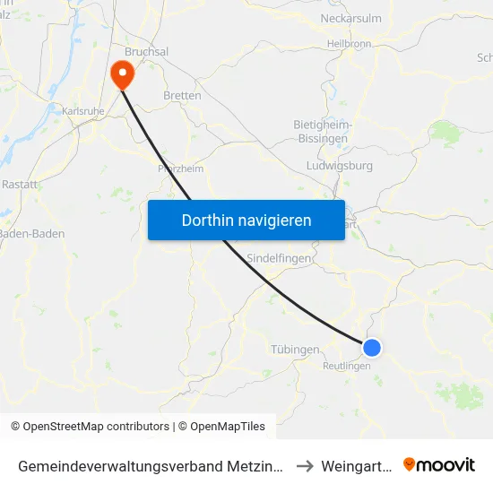 Gemeindeverwaltungsverband Metzingen to Weingarten map
