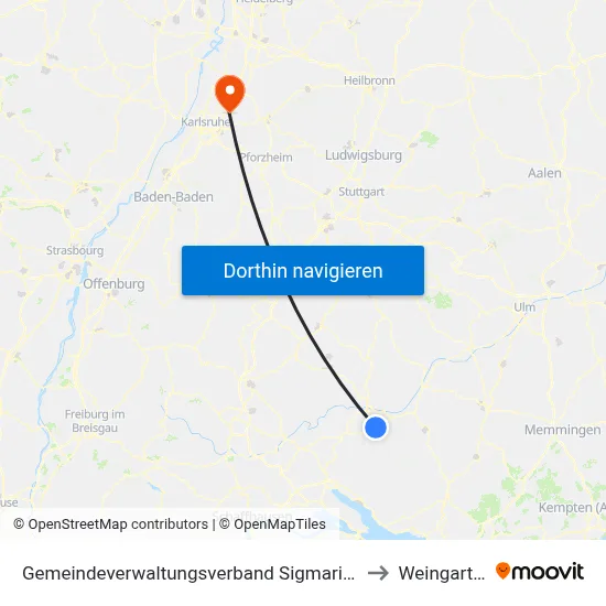 Gemeindeverwaltungsverband Sigmaringen to Weingarten map