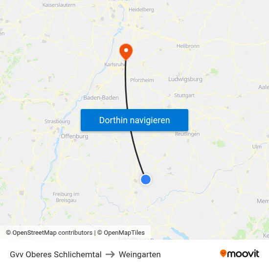 Gvv Oberes Schlichemtal to Weingarten map