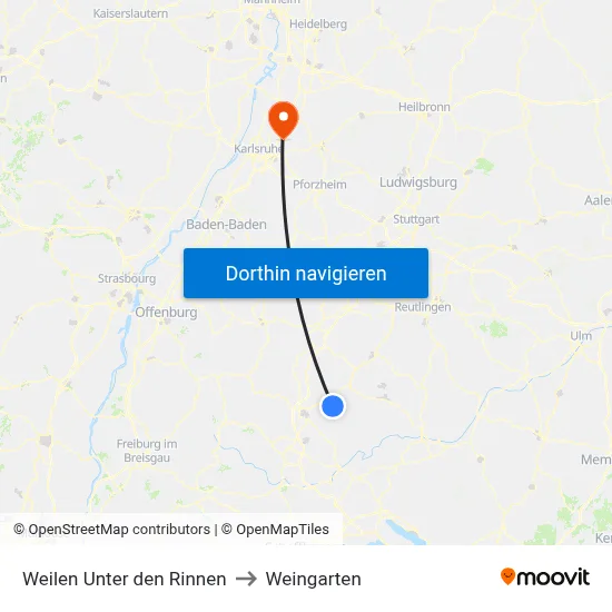 Weilen Unter den Rinnen to Weingarten map