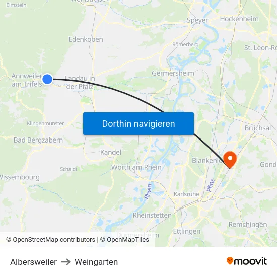 Albersweiler to Weingarten map
