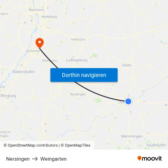 Nersingen to Weingarten map