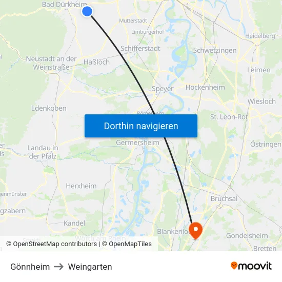 Gönnheim to Weingarten map