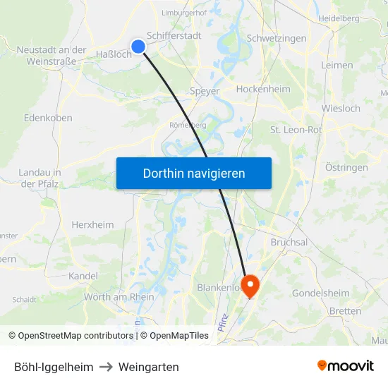 Böhl-Iggelheim to Weingarten map