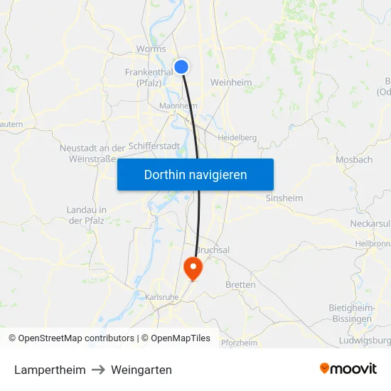 Lampertheim to Weingarten map