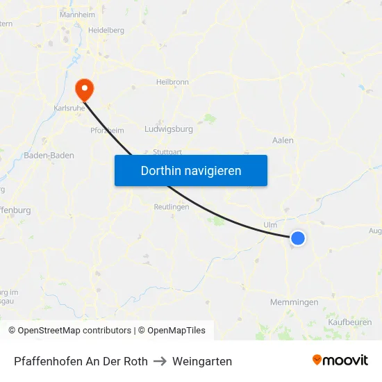 Pfaffenhofen An Der Roth to Weingarten map