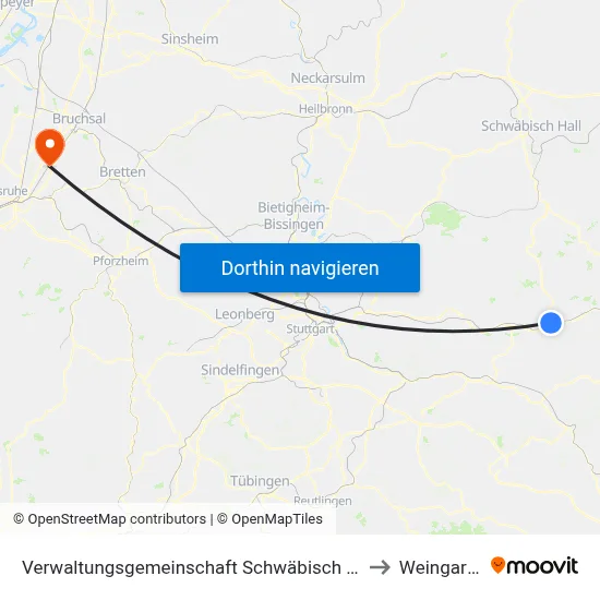 Verwaltungsgemeinschaft Schwäbisch Gmünd to Weingarten map