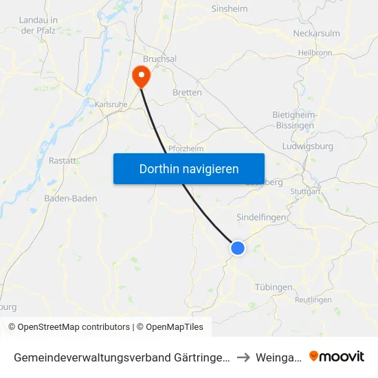Gemeindeverwaltungsverband Gärtringen/Ehningen to Weingarten map