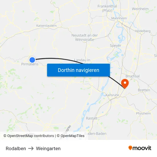 Rodalben to Weingarten map