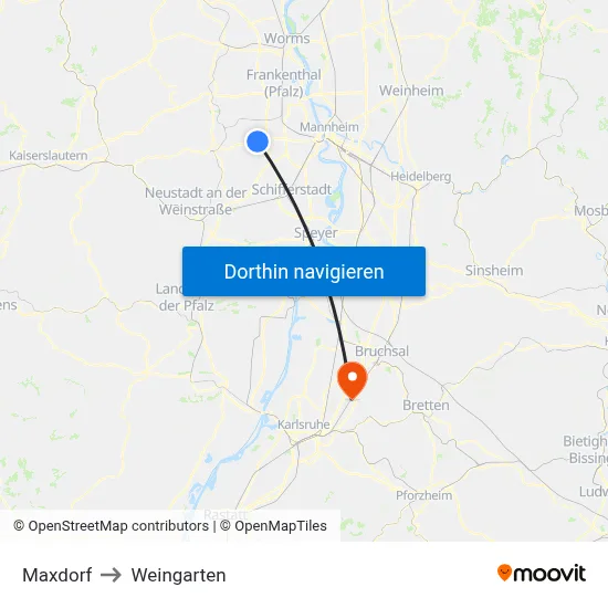 Maxdorf to Weingarten map