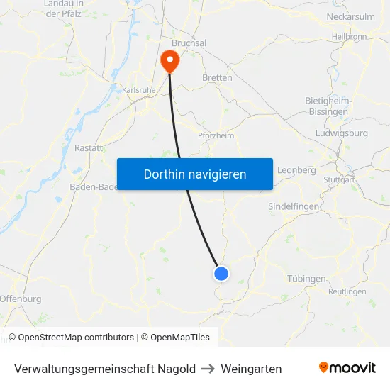Verwaltungsgemeinschaft Nagold to Weingarten map