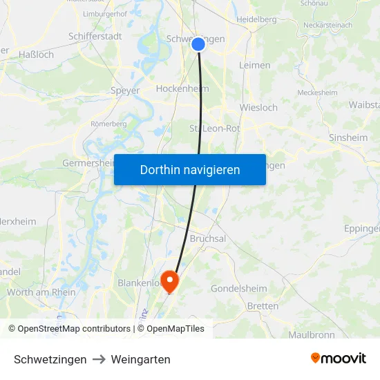 Schwetzingen to Weingarten map