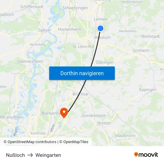 Nußloch to Weingarten map