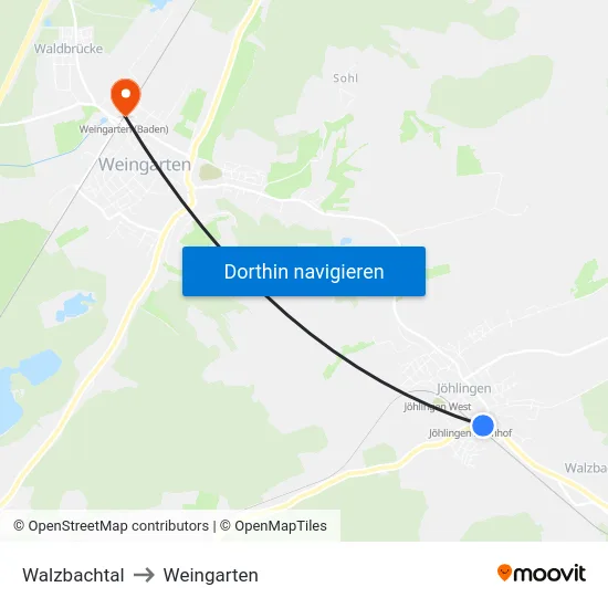 Walzbachtal to Weingarten map