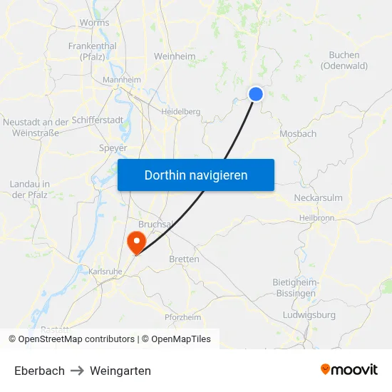 Eberbach to Weingarten map