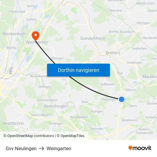Gvv Neulingen to Weingarten map