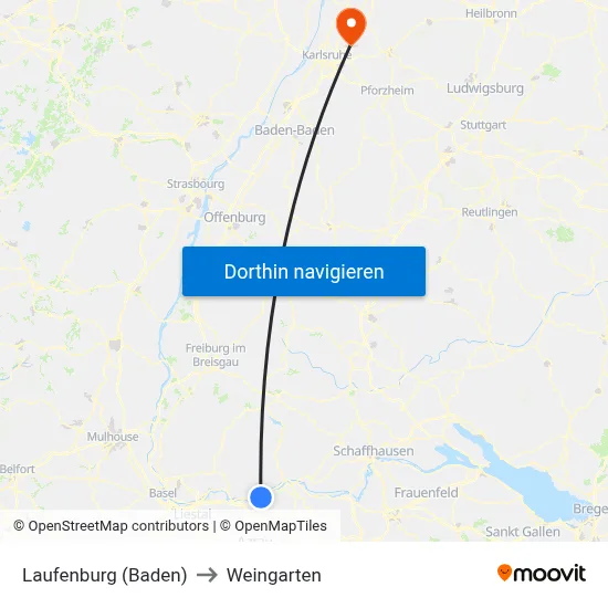 Laufenburg (Baden) to Weingarten map