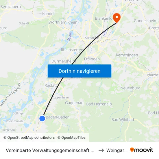 Vereinbarte Verwaltungsgemeinschaft Sinzheim to Weingarten map