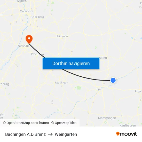 Bächingen A.D.Brenz to Weingarten map