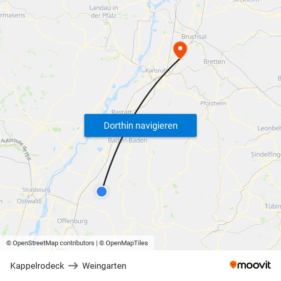 Kappelrodeck to Weingarten map