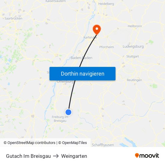 Gutach Im Breisgau to Weingarten map