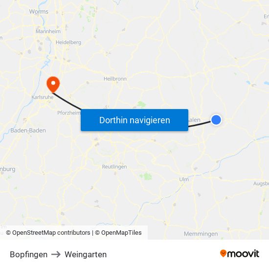 Bopfingen to Weingarten map