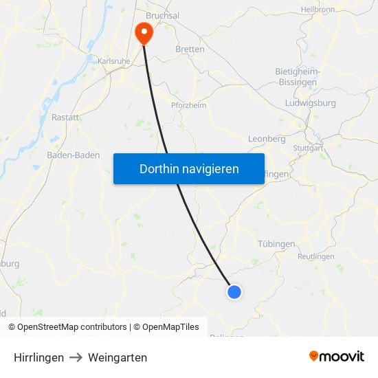 Hirrlingen to Weingarten map