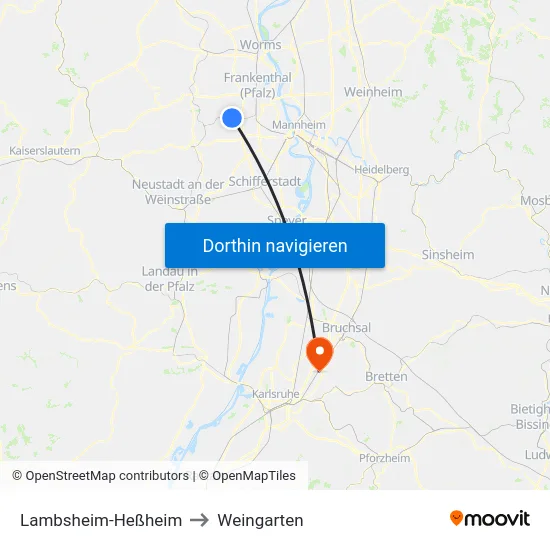 Lambsheim-Heßheim to Weingarten map